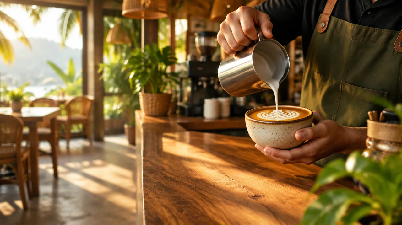 Barista pouring latte art, the kind of business that takes orders through a web app